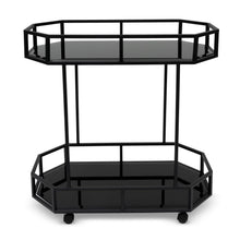 Load image into Gallery viewer, Black Bar Cart with Mirror Shelves
