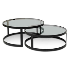 Load image into Gallery viewer, Nested Grey Glass Coffee Table with Black Base