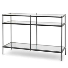 Load image into Gallery viewer, Grey Glass Console Table with Black Base