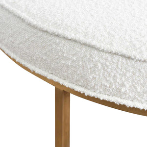 White Boucle Ottoman with Brushed Gold Base