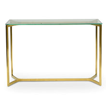 Load image into Gallery viewer, Glass Console Table with Gold Base