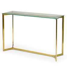 Load image into Gallery viewer, Glass Console Table with Gold Base