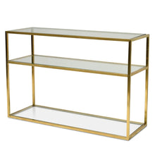 Load image into Gallery viewer, Glass Console Table with Gold Base
