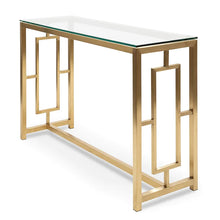 Load image into Gallery viewer, Glass Console Table with Brushed Gold Base