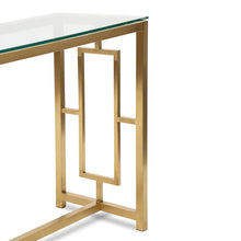 Load image into Gallery viewer, Glass Console Table with Brushed Gold Base