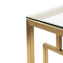 Load image into Gallery viewer, Glass Console Table with Brushed Gold Base