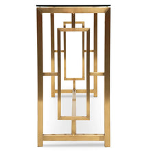 Load image into Gallery viewer, Glass Console Table with Brushed Gold Base