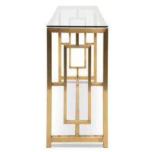 Load image into Gallery viewer, Glass Console Table with Brushed Gold Base