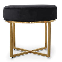 Load image into Gallery viewer, Black Velvet Ottoman with Brushed Gold Base