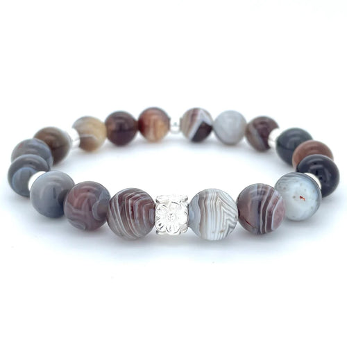 Botswana Agate & Sterling Silver Beaded Bracelet