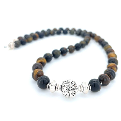 Tigers Eye & Silver Beaded Necklace