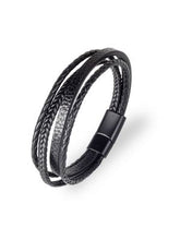 Load image into Gallery viewer, Men&#39;s Four-Braid Leather Bracelet in Black