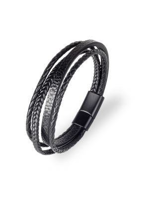 Men's Four-Braid Leather Bracelet in Black
