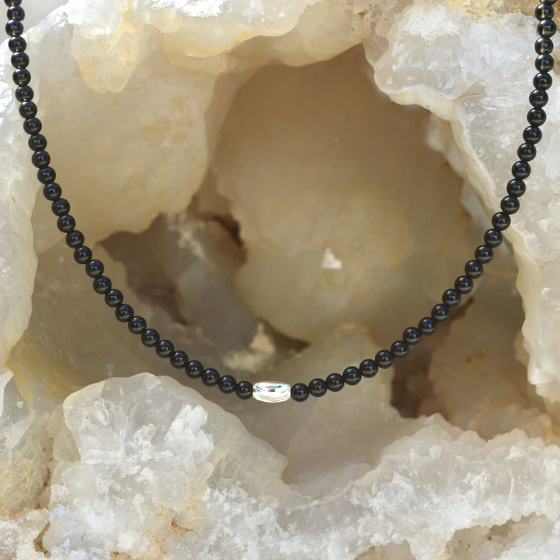 Silver Obsidian Necklace 45cm
