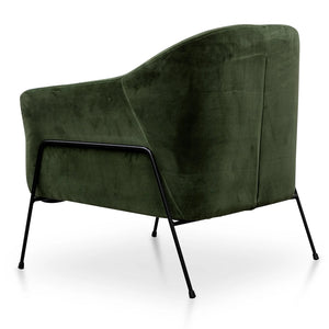 Dark Green Velvet Armchair with Black Legs