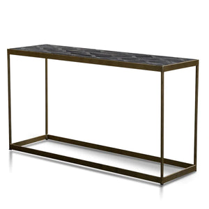 Dark Natural Console Table with Golden Frame