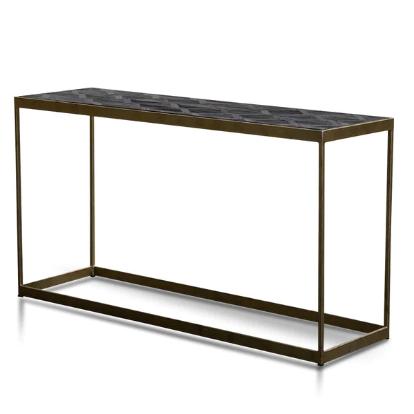 Dark Natural Console Table with Golden Frame