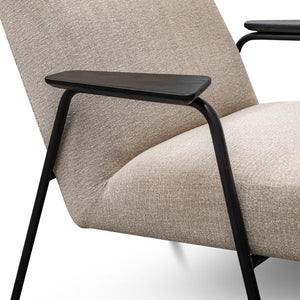 Sand Grey Fabric Armchair with Black Timber