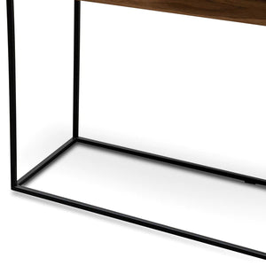 Walnut Metal Frame Console Table with Black Tray
