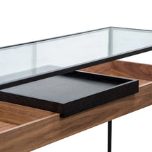 Load image into Gallery viewer, Walnut Metal Frame Console Table with Black Tray