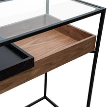 Load image into Gallery viewer, Walnut Metal Frame Console Table with Black Tray
