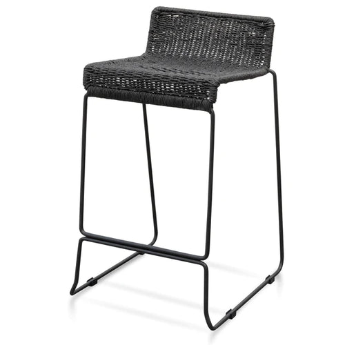 Black Frame Bar Stool with Black Cord Seat