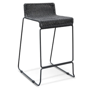 Black Frame Bar Stool with Black Cord Seat