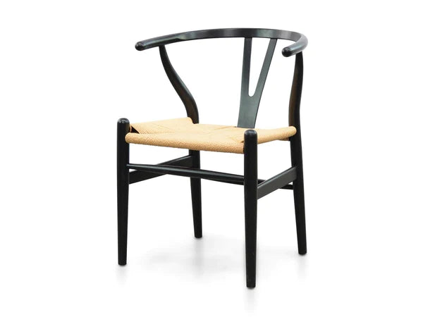 Black Dining Chair with Natural Seat