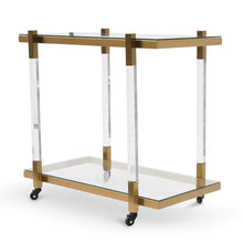 Load image into Gallery viewer, Brushed Gold &amp; Glass Bar Cart