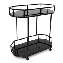Load image into Gallery viewer, Black Bar Cart with Mirror Shelves