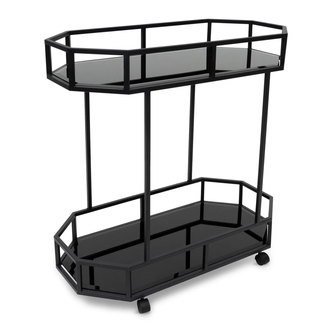 Black Bar Cart with Mirror Shelves
