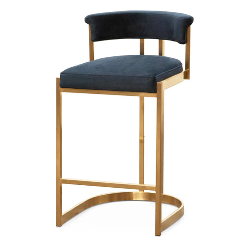Golden Base Bar Stool with Indigo Velvet Seat