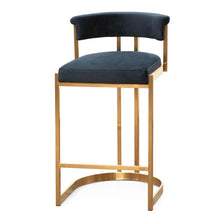 Load image into Gallery viewer, Golden Base Bar Stool with Indigo Velvet Seat