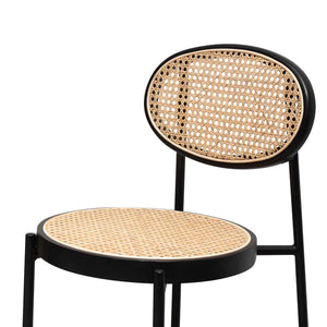 Black Bar Stool with Natural Rattan