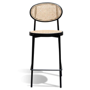 Black Bar Stool with Natural Rattan