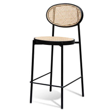 Load image into Gallery viewer, Black Bar Stool with Natural Rattan