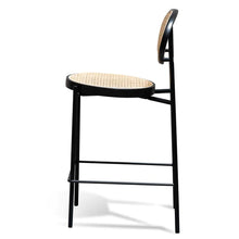 Load image into Gallery viewer, Black Bar Stool with Natural Rattan