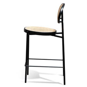 Black Bar Stool with Natural Rattan