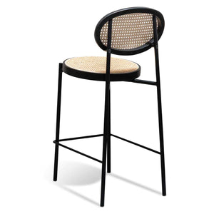 Black Bar Stool with Natural Rattan