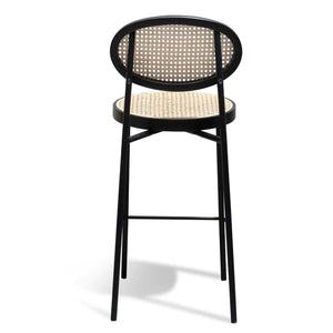 Black Bar Stool with Natural Rattan