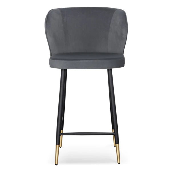 Grey Velvet Bar Stool with Black Legs