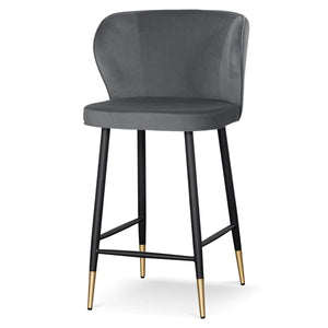 Grey Velvet Bar Stool with Black Legs