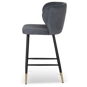 Grey Velvet Bar Stool with Black Legs