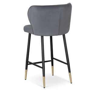 Grey Velvet Bar Stool with Black Legs