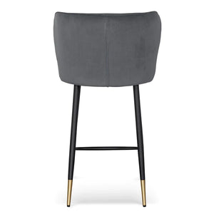 Grey Velvet Bar Stool with Black Legs