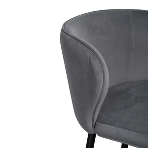 Grey Velvet Bar Stool with Black Legs