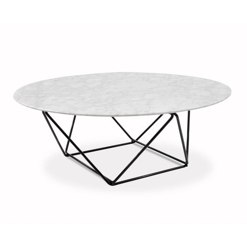Round Marble Coffee Table with Black Base