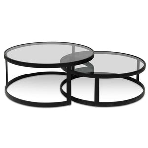 Nested Grey Glass Coffee Table with Black Base