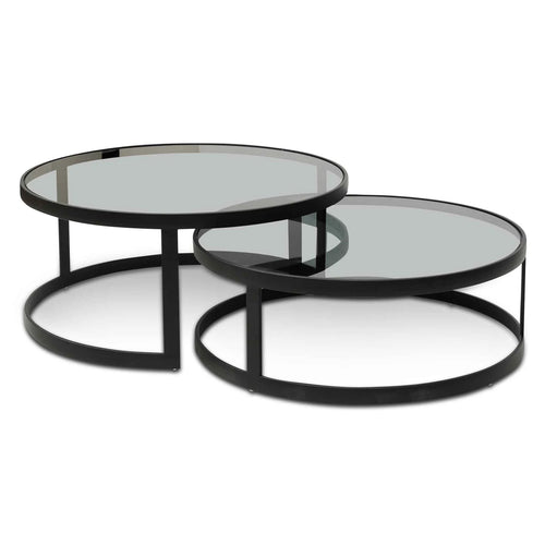 Nested Grey Glass Coffee Table with Black Base