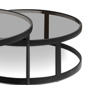 Nested Grey Glass Coffee Table with Black Base